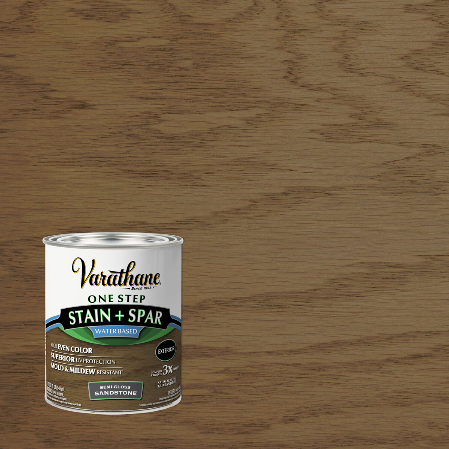 slide 1 of 2, Rust-Oleum Varathane Semi-Gloss Water-Based One Step Stain + Spar- 388143, Quart, Sandstone, 1 qt