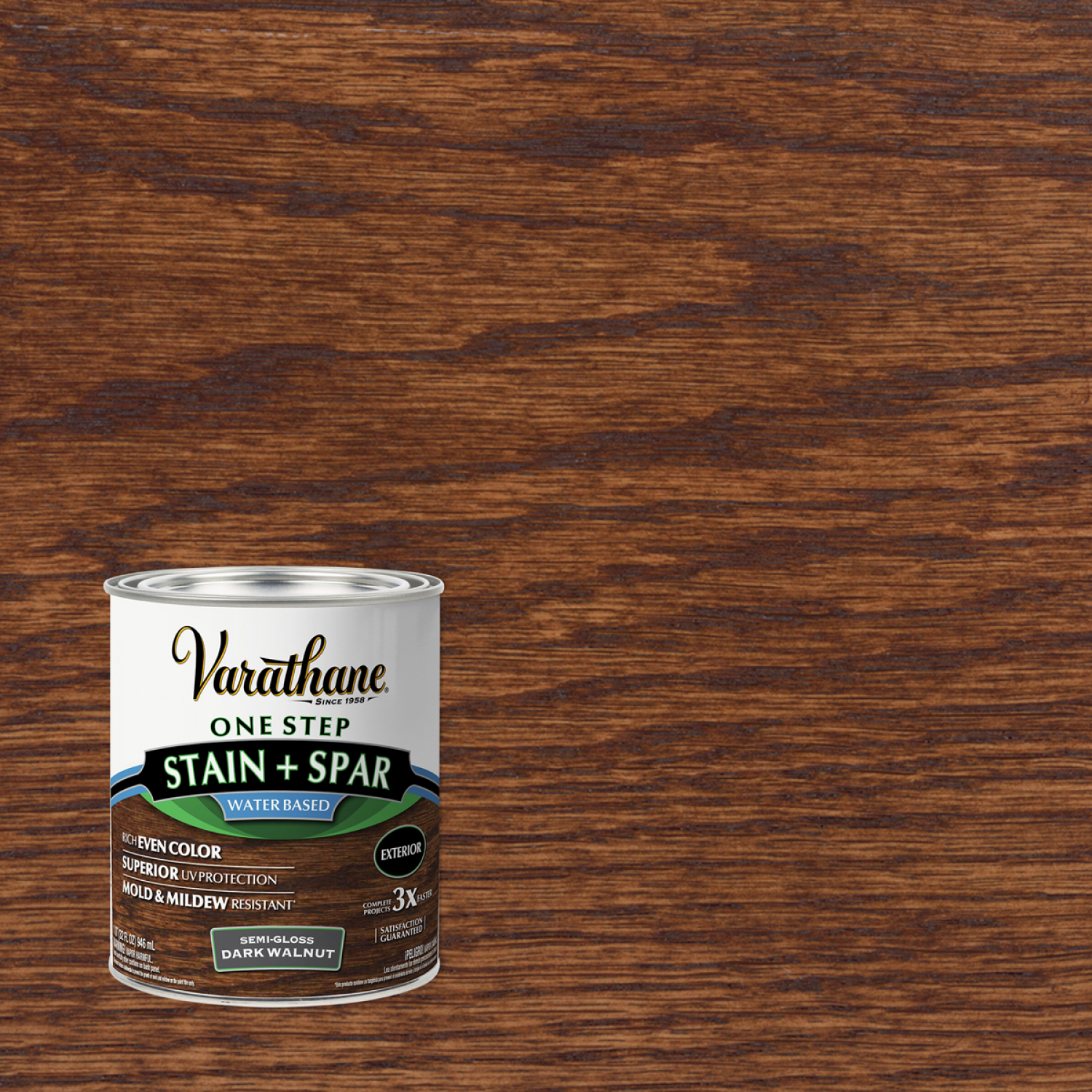 slide 1 of 2, Rust-Oleum Varathane Semi-Gloss Water-Based One Step Stain + Spar- 388144, Quart, Dark Walnut, 1 qt