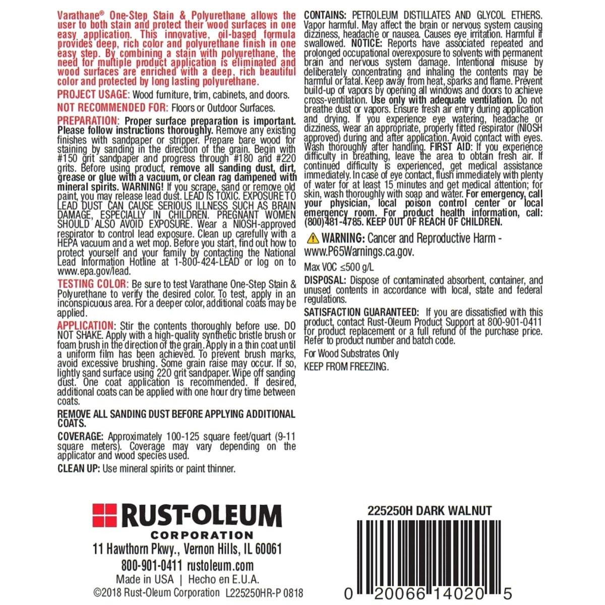 slide 2 of 2, Rustoleum Varathane One Step Stain and Poly Oil Based - 225250H, Quart, Dark Walnut, 1 qt