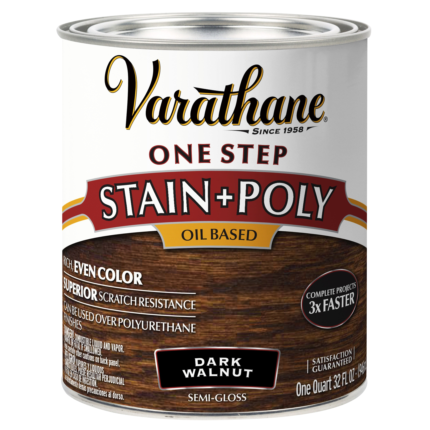 slide 1 of 2, Rustoleum Varathane One Step Stain and Poly Oil Based - 225250H, Quart, Dark Walnut, 1 qt