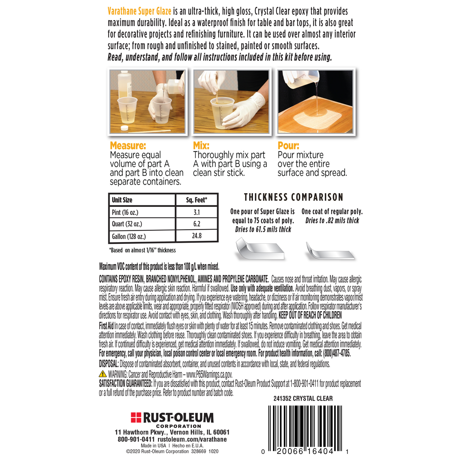 slide 3 of 4, Rustoleum Varathane Super Glaze Crystal Clear Ultra Thick Clear Finish Pour On High Gloss Epoxy, 1 qt
