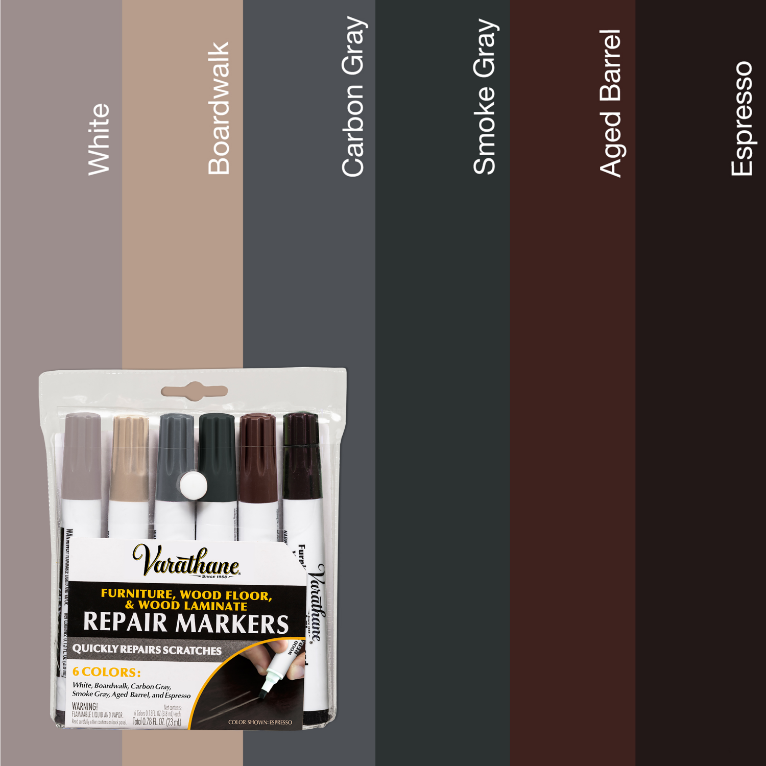 slide 1 of 3, Varathane 6pk Markers Gray, 0.13 oz, 6 ct