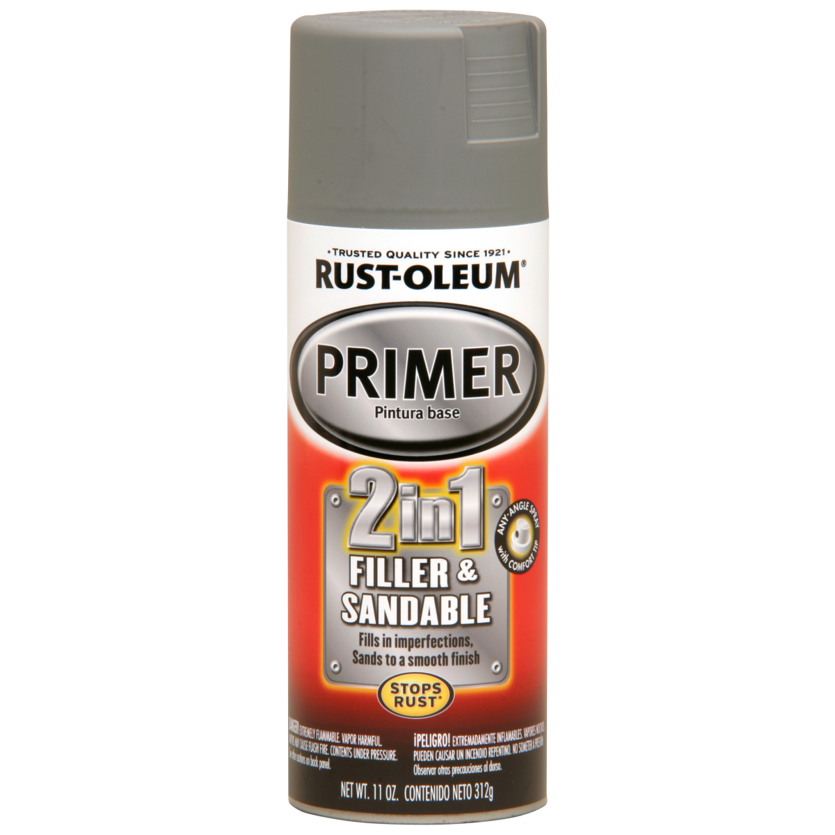 slide 11 of 13, Rust-Oleum 2 in 1 Filler & Sandable Primer - 260510, Gray, 12 oz