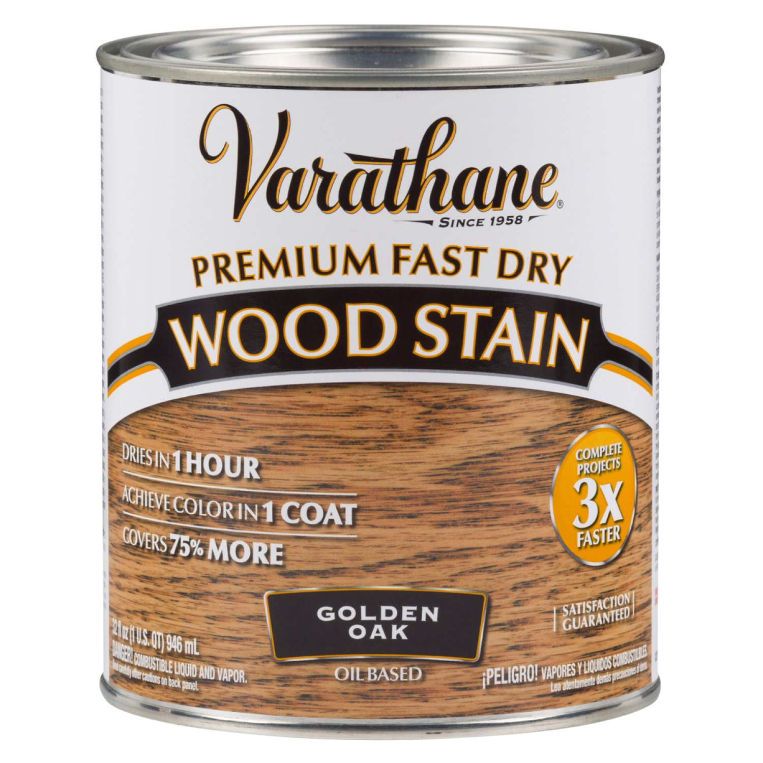 slide 2 of 2, Varathane Premium Fast Dry Wood Stain - 262003, Quart, Golden Oak, 1 qt