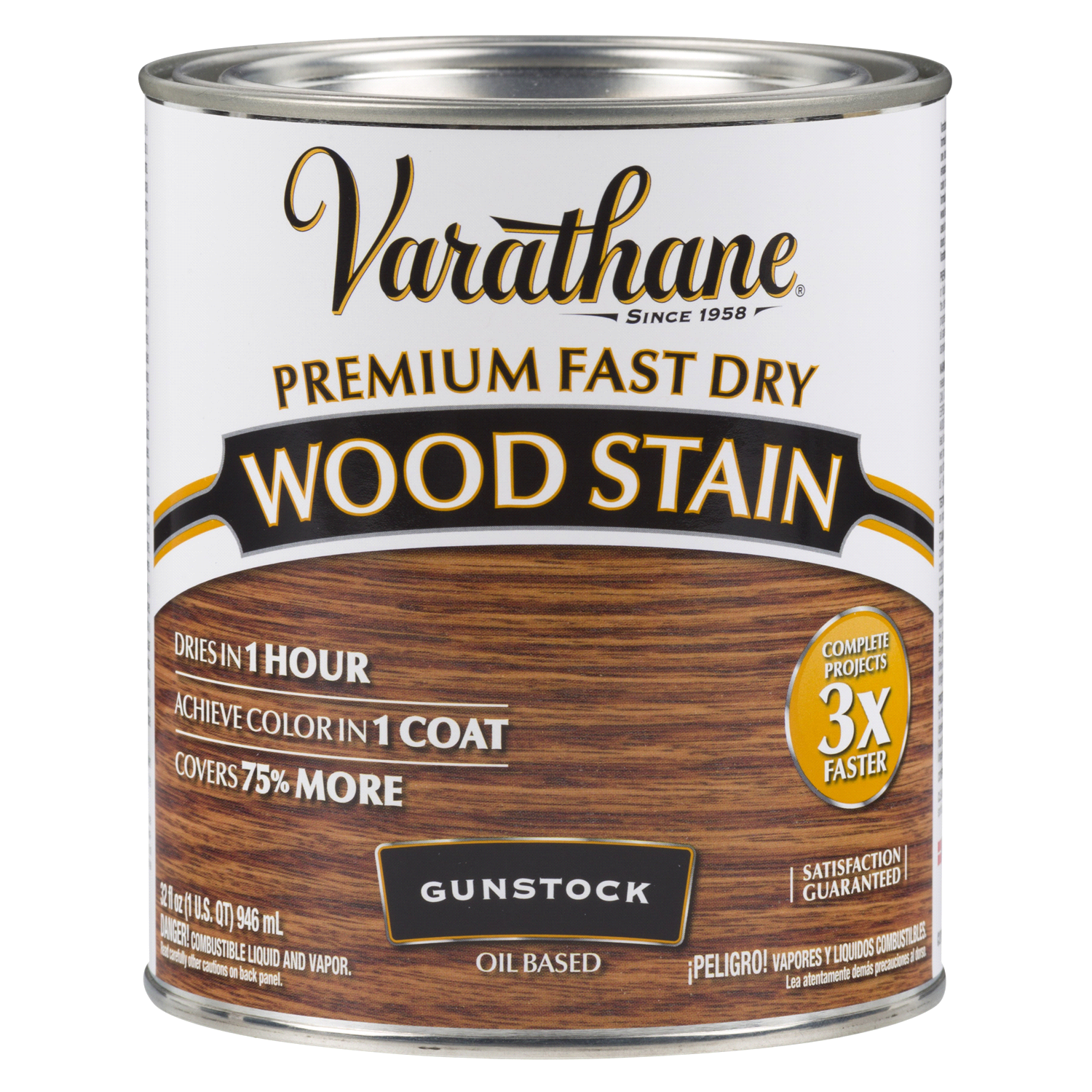 slide 1 of 2, Rustoleum Varathane Premium Fast Dry Wood Stain - 262007, Quart, Gunstock, 1 ct