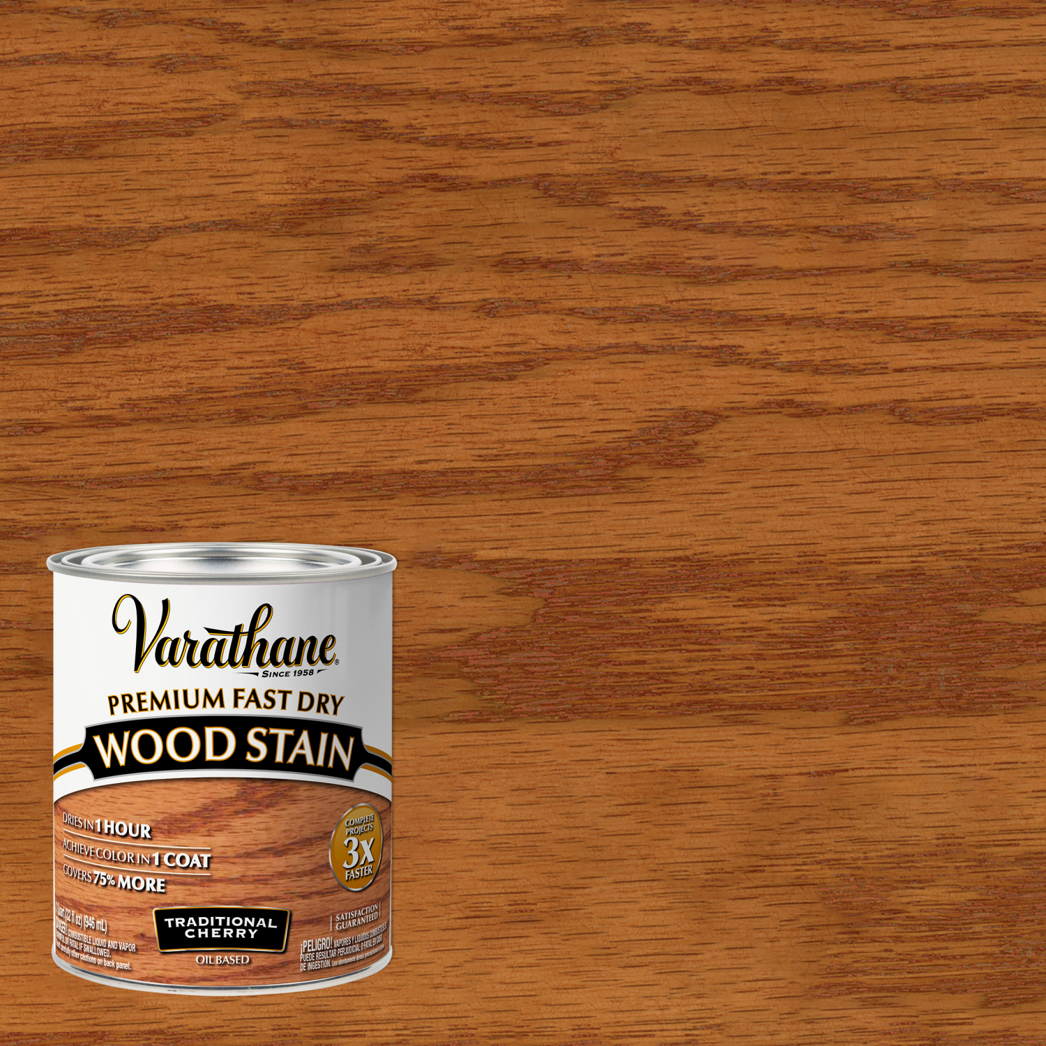 slide 1 of 3, Rustoleum Varathane Premium Fast Dry Wood Stain - 262008, Quart, Traditional Cherry, 1 qt
