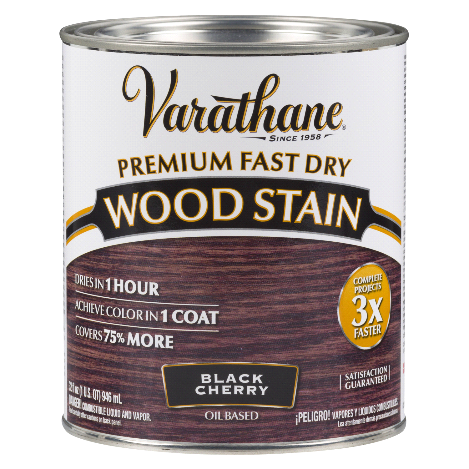 slide 1 of 5, Rustoleum Varathane Premium Fast Dry Wood Stain - 262009, Quart, Black Cherry, 1 qt