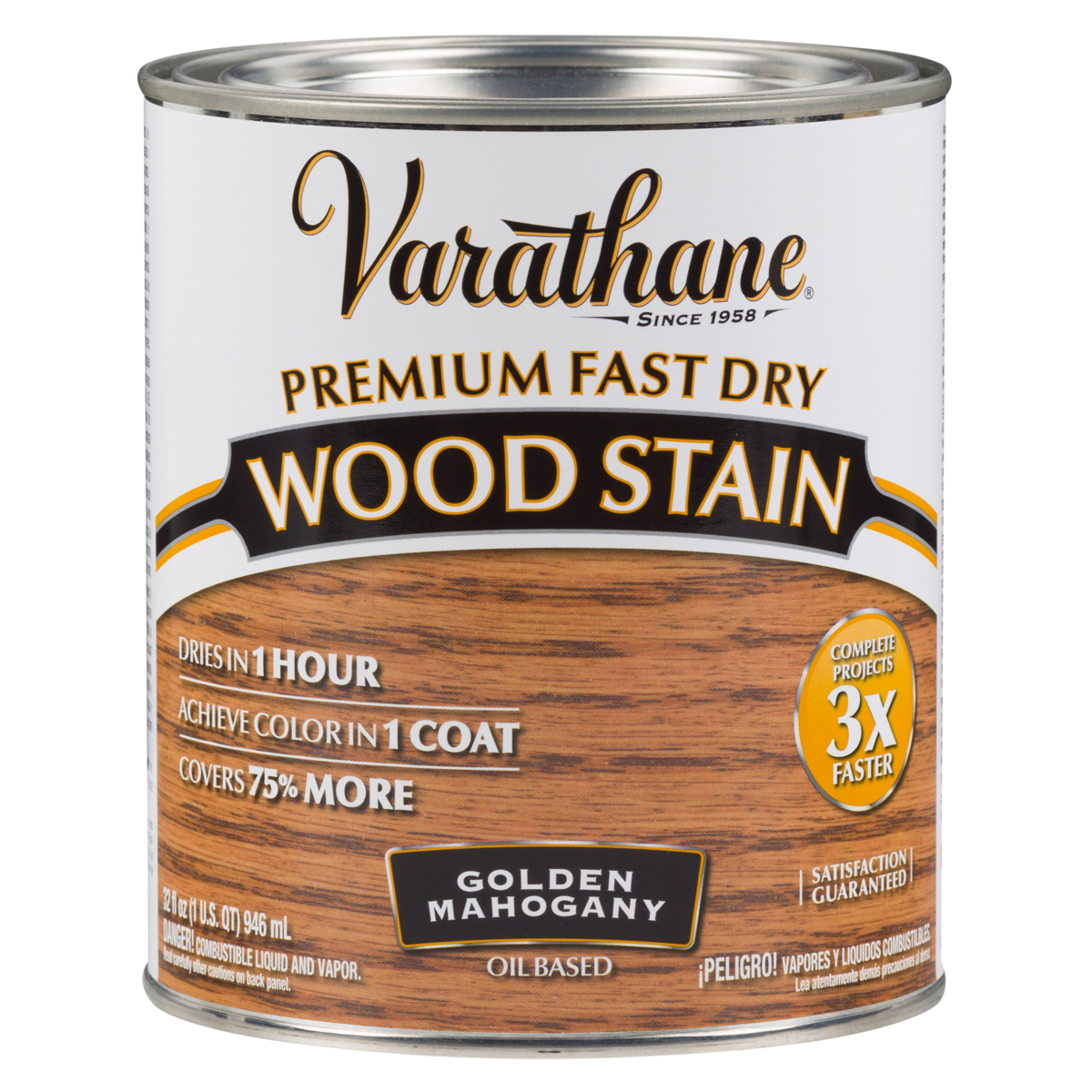 slide 2 of 2, Rust-Oleum Varathane Premium Fast Dry Wood Stain - 262014, Quart, Golden Mahogany, 1 qt