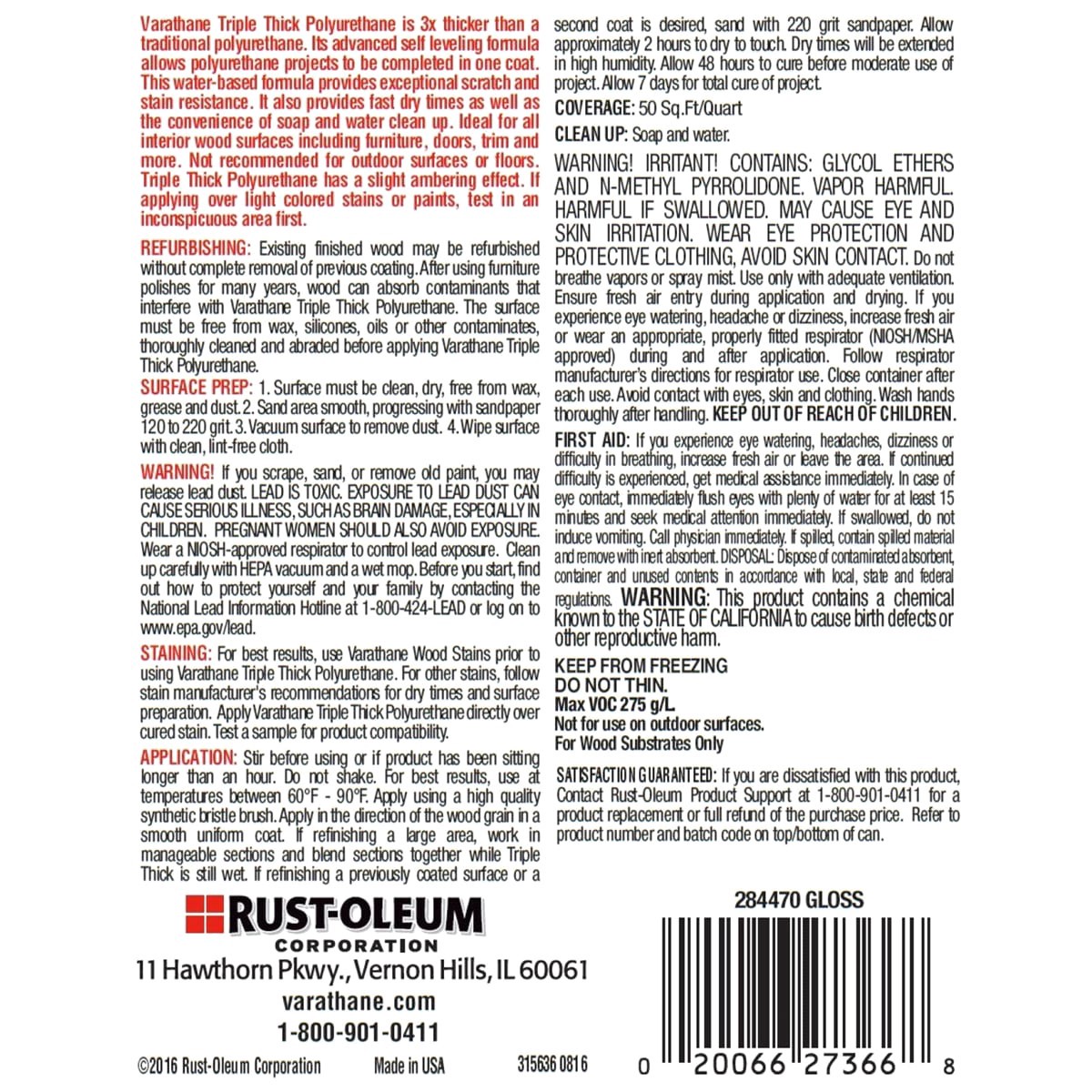 slide 2 of 2, Rustoleum Varathane Triple Thick Polyurethane - 284470, Quart, Gloss, 1 ct