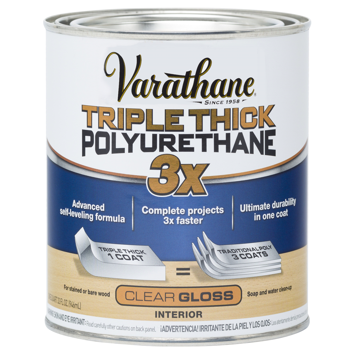 slide 1 of 2, Rustoleum Varathane Triple Thick Polyurethane - 284470, Quart, Gloss, 1 ct