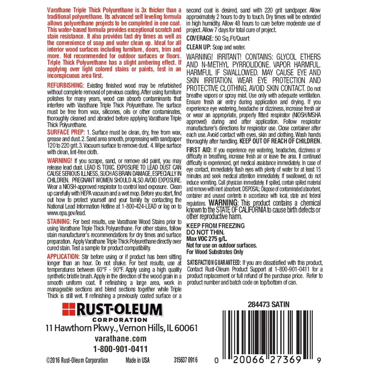 slide 2 of 2, Rustoleum Varathane Triple Thick Polyurethane - 284473, Quart, Satin, 1 ct