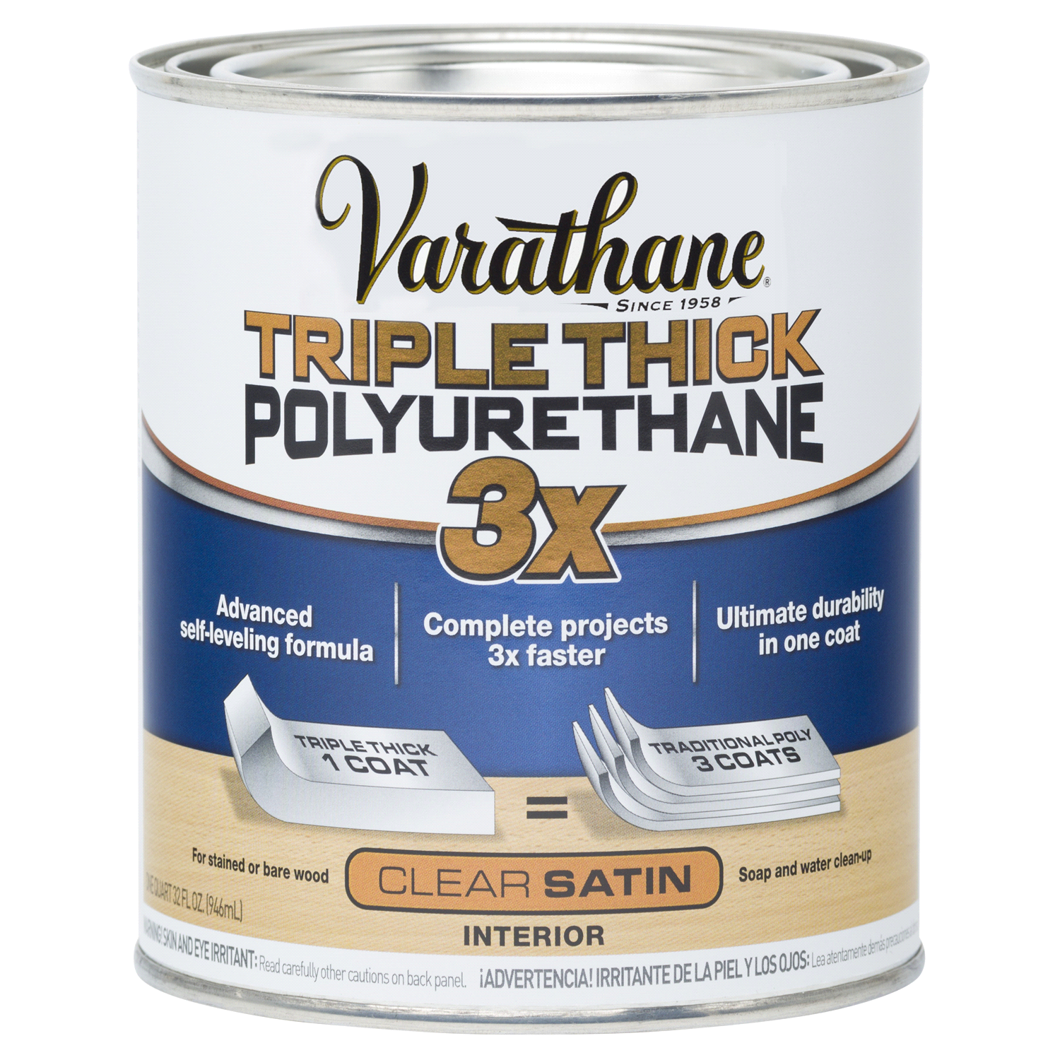 slide 1 of 2, Rustoleum Varathane Triple Thick Polyurethane - 284473, Quart, Satin, 1 ct