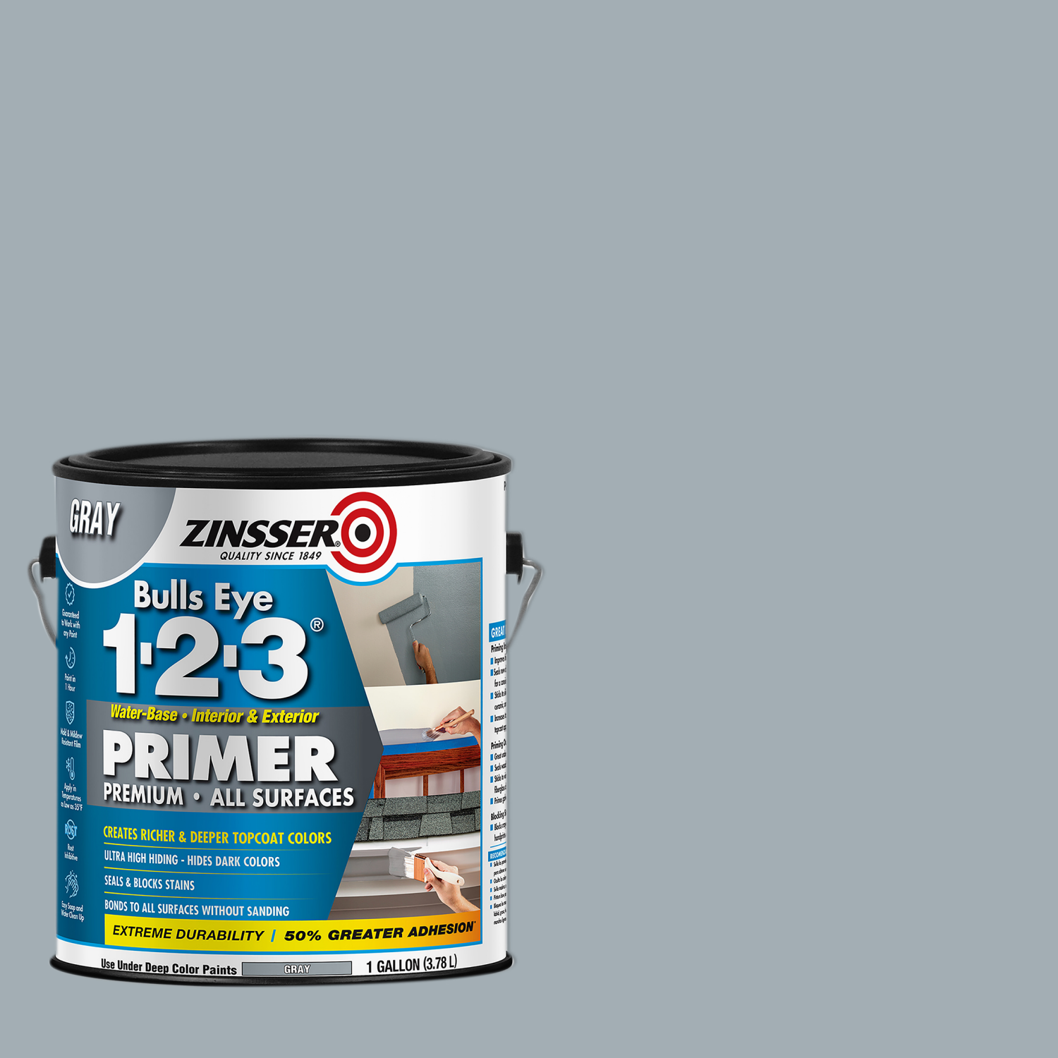 slide 1 of 5, Zinsser Bullseye 1-2-3 Primer - 285085, Gallon, Gray, 1 ct