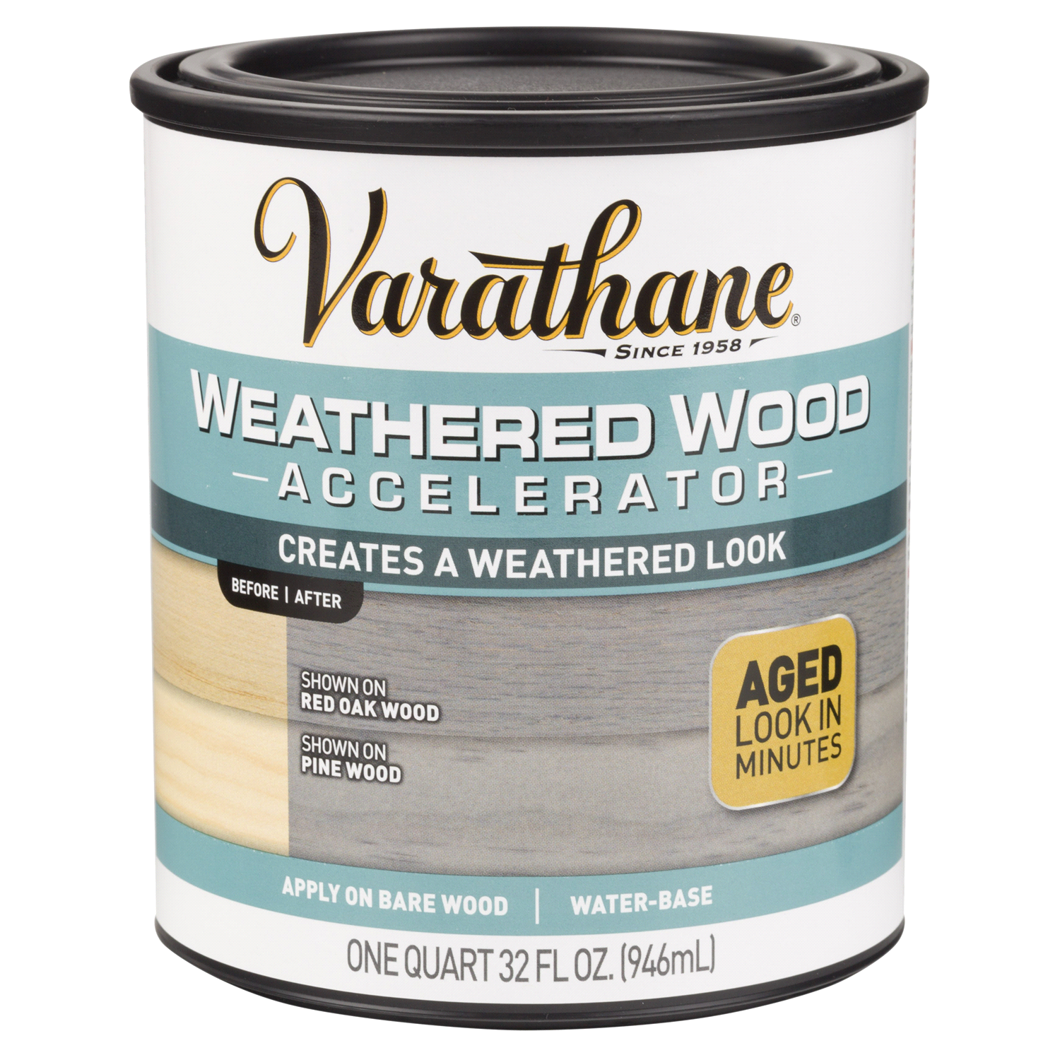 slide 1 of 2, Rustoleum Varathane Weathered Wood Accelerator - 313835, Quart, Weathered Gray, 1 qt