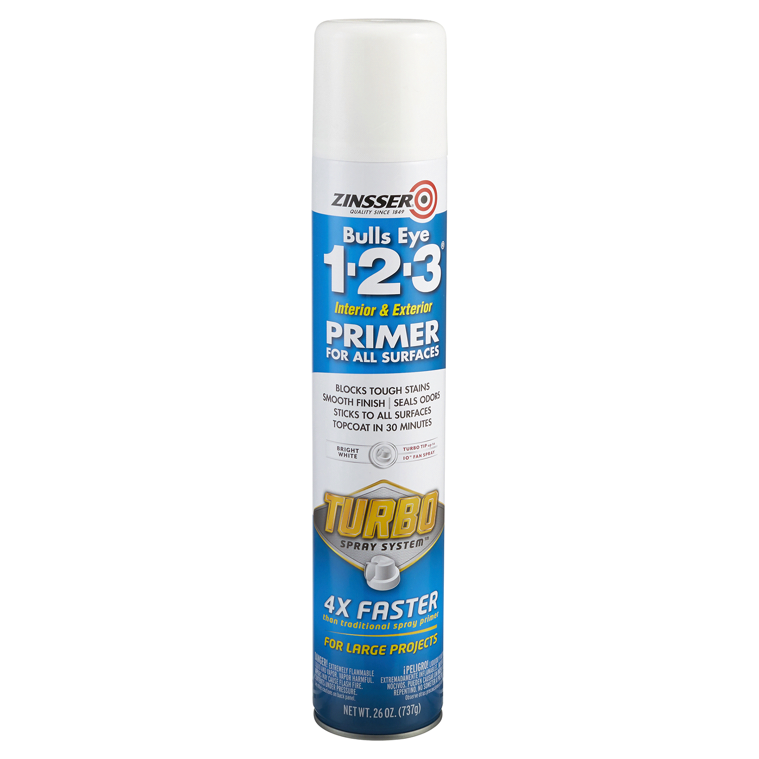 slide 1 of 2, Rustoleum Zinsser Bulls Eye 1-2-3 Turbo Primer Spray - 343746, White, 26 oz