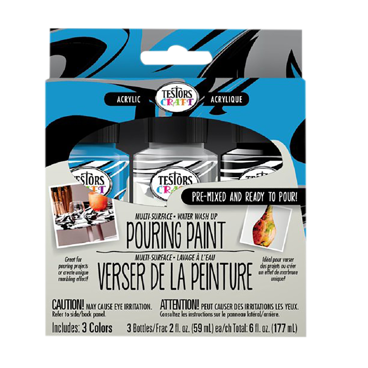 slide 1 of 1, Testors Craft Pouring Paint Kit (Silver,Black,Turquoise) 352454, 3 ct