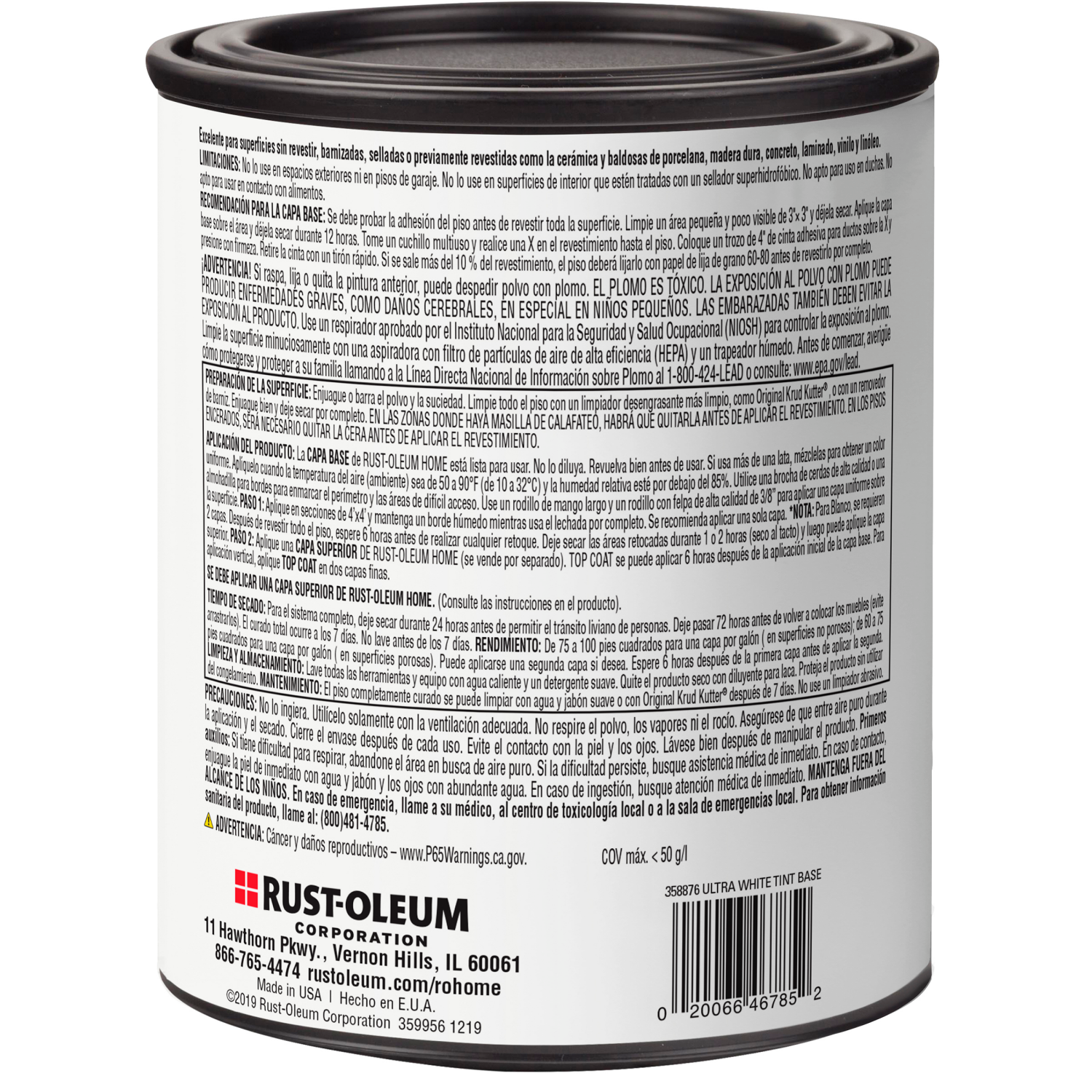 slide 3 of 3, Rustoleum Rust-Oleum Home Floor Coating-358876, Quart, Ultra White Tint Base, 1 ct