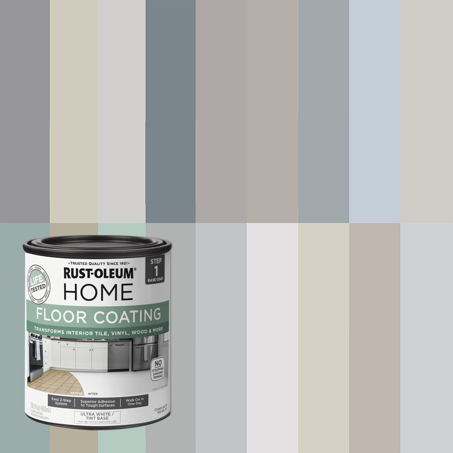 slide 1 of 3, Rustoleum Rust-Oleum Home Floor Coating-358876, Quart, Ultra White Tint Base, 1 ct