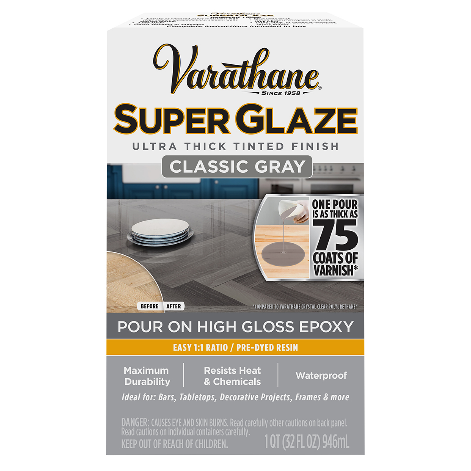slide 1 of 4, Rustoleum Varathane Super Glaze Classic Gray-363903, Quart, 1 ct