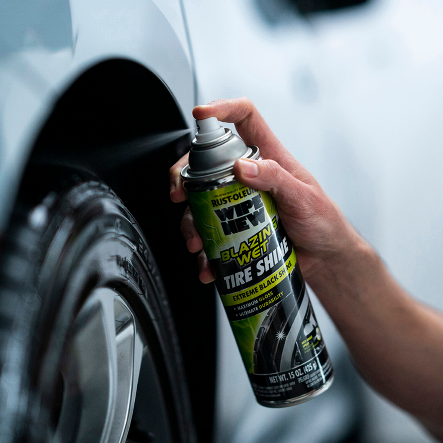 slide 5 of 5, Rustoleum Rust-Oleum Wipe New Blazing Wet Tire Shine spray, 15 oz