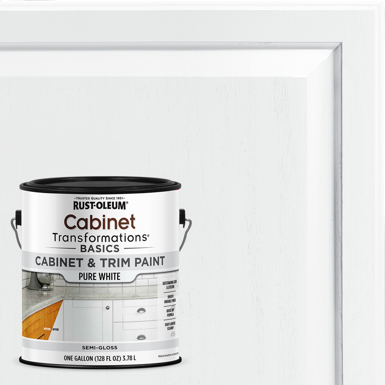 slide 1 of 3, Rustoleum Rust-Oleum Transformations Cabinet & Trim- 369864, Gallon, Satin Pure White, 1 ct