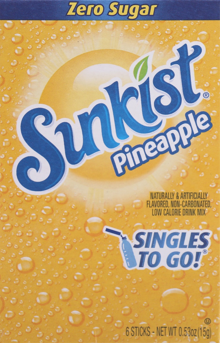 slide 12 of 13, Sunkist Singles to Go! Zero Sugar Pineapple Drink Mix - 6 ct, 6 ct