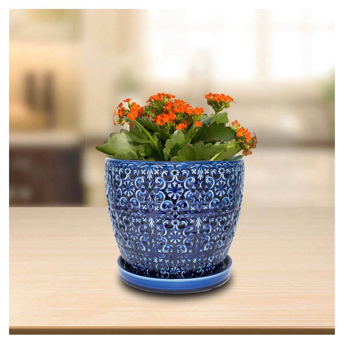 slide 6 of 9, Trendspot 6IN Mediterranean Blue Ceramic Planter, 6 in