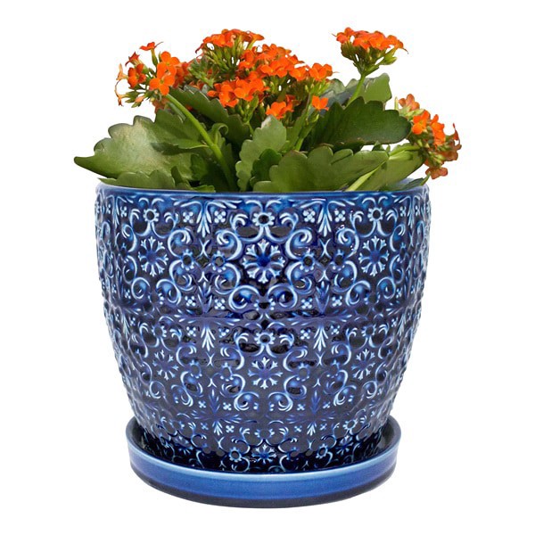 slide 4 of 9, Trendspot 6IN Mediterranean Blue Ceramic Planter, 6 in