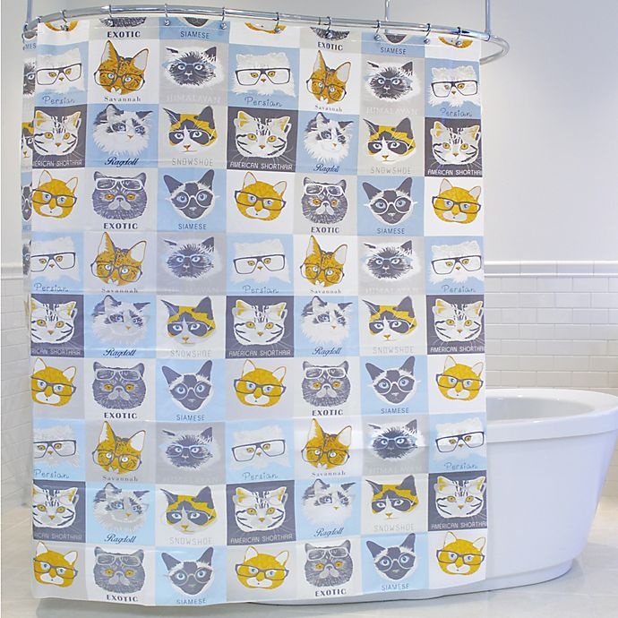 slide 1 of 1, Splash Cat & Glasses PEVA Shower Curtain, 1 ct