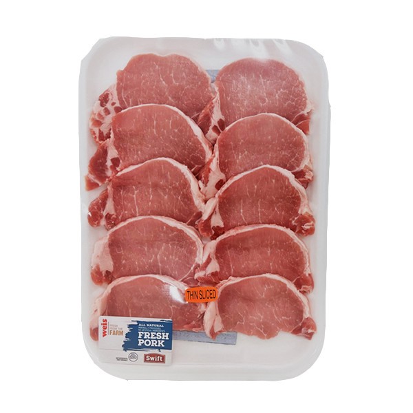slide 1 of 1, Weis Fresh from the Farm Thin Sliced Pork Chops, per lb