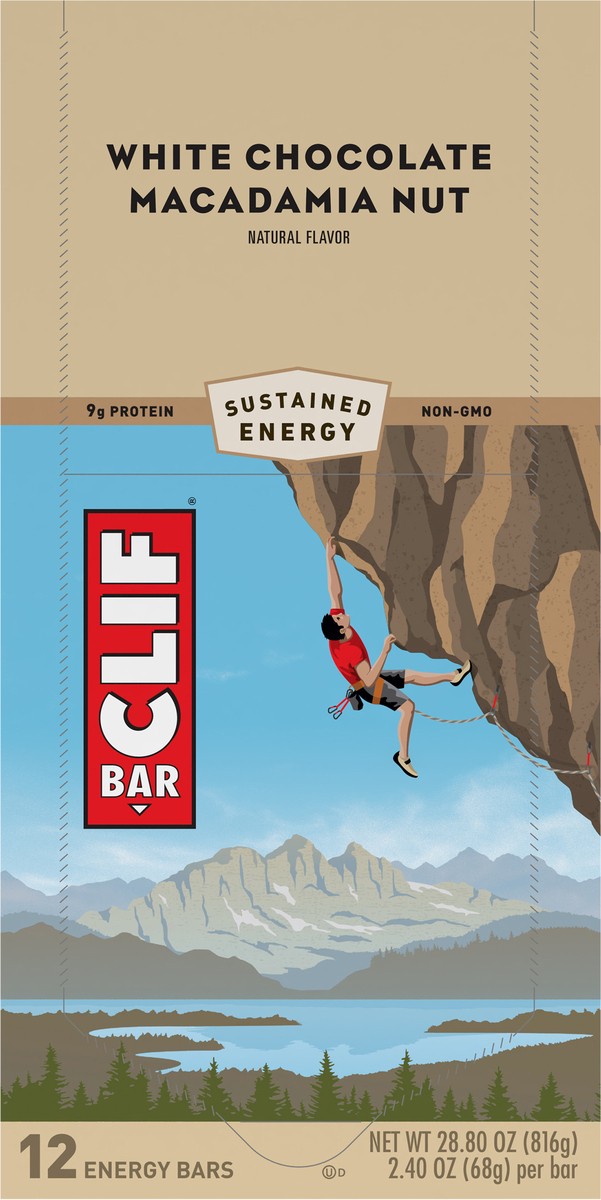 slide 9 of 9, CLIF BAR - White Chocolate Macadamia Nut Flavor - Made with Organic Oats - 9g Protein - Non-GMO - Plant Based - Energy Bars - 2.4 oz. (12 Count), 28.8 oz