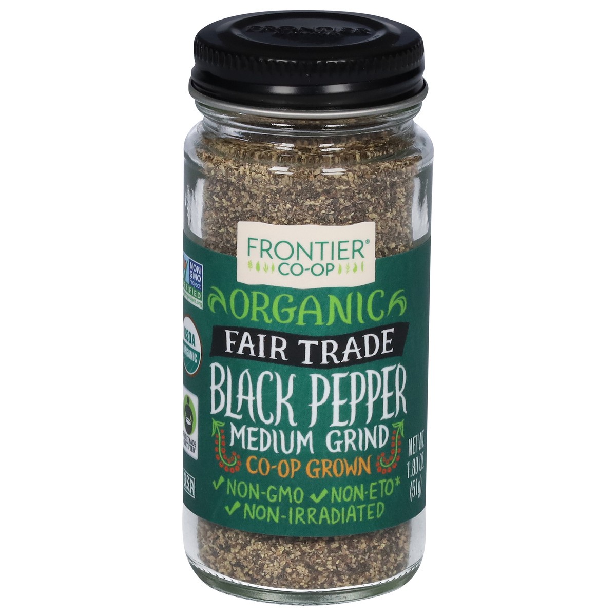 slide 1 of 9, Frontier Co-Op Medium Grind Organic Black Pepper 1.80 oz, 1.8 oz