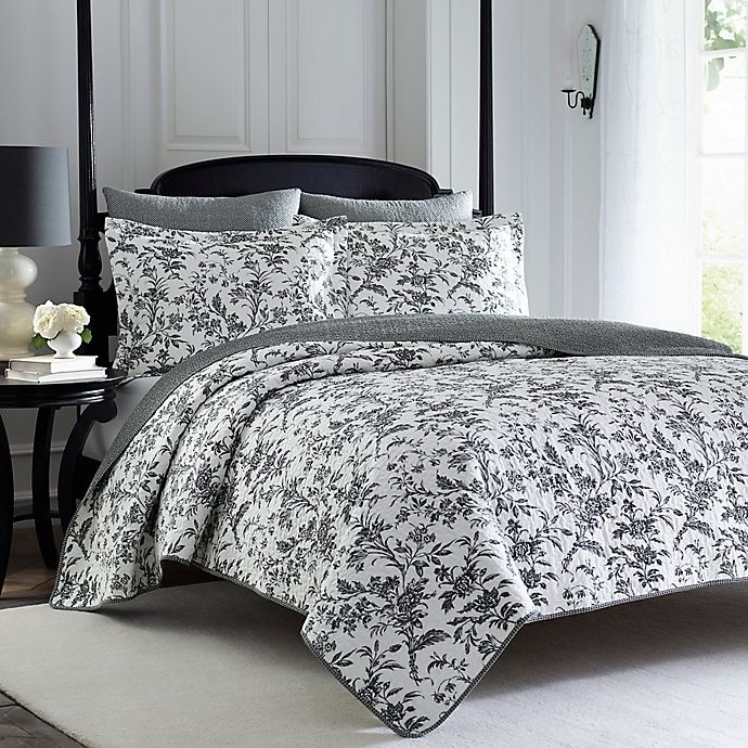 slide 1 of 3, Laura Ashley Amberley Full/Queen Quilt Set - Black, 3 ct