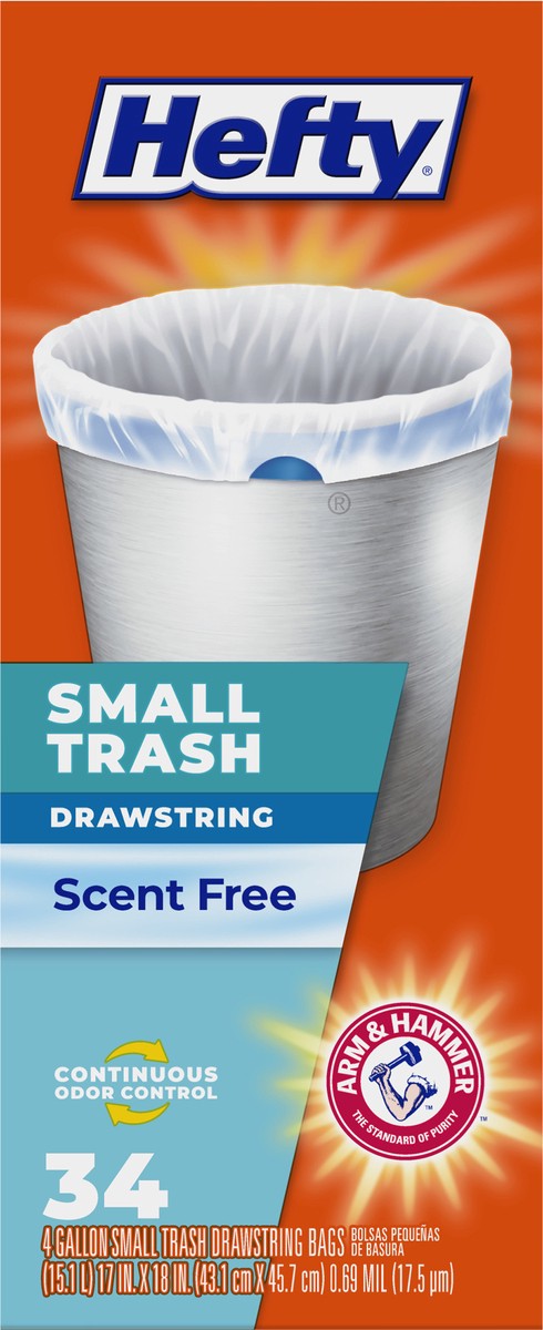 slide 11 of 15, Hefty 4 Gallon Small Trash Scent Free Trash Drawstring Bags 34 ea, 34 ct