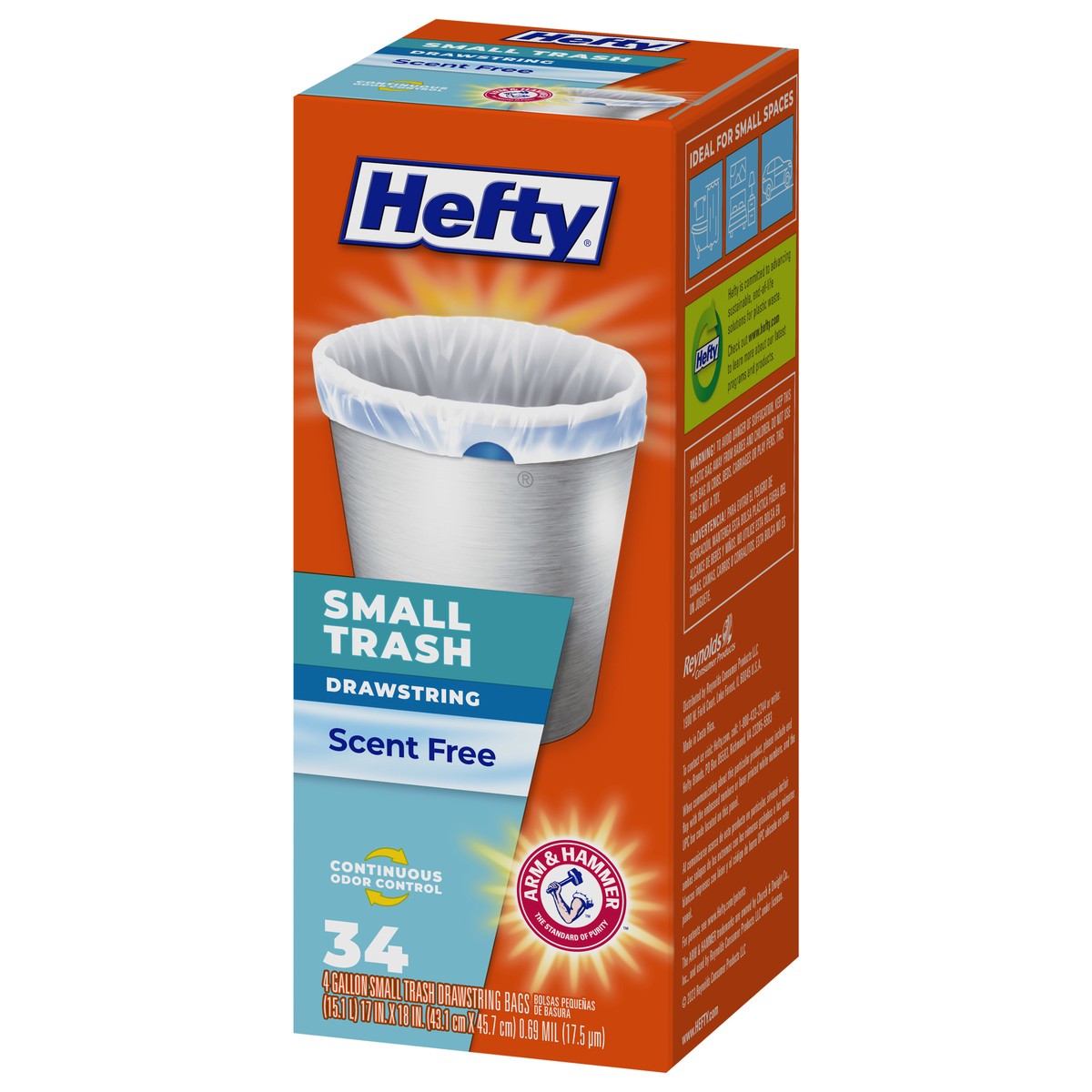 slide 13 of 15, Hefty 4 Gallon Small Trash Scent Free Trash Drawstring Bags 34 ea, 34 ct