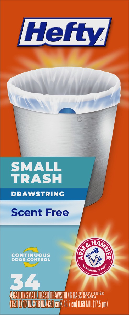 slide 14 of 15, Hefty 4 Gallon Small Trash Scent Free Trash Drawstring Bags 34 ea, 34 ct