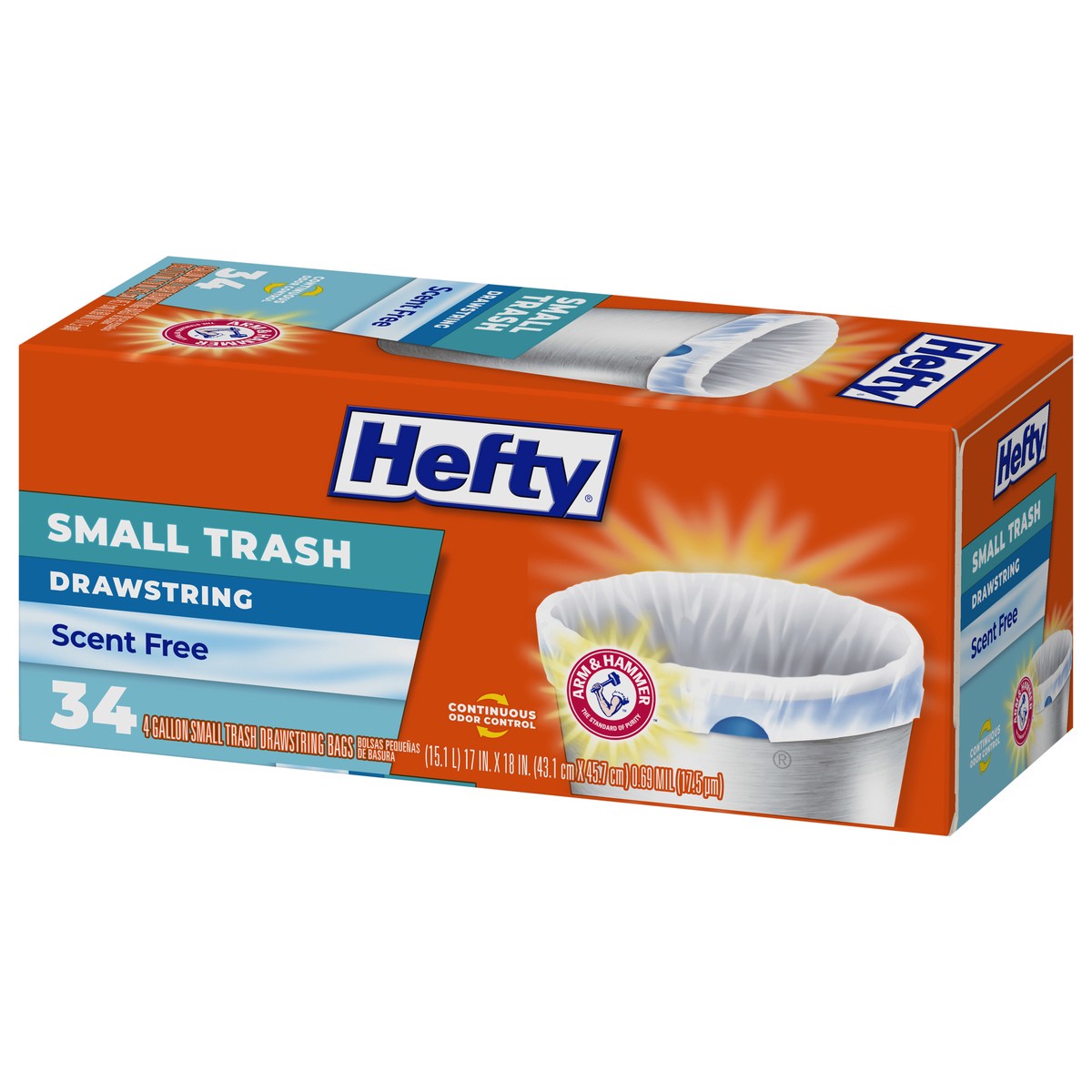 slide 2 of 15, Hefty 4 Gallon Small Trash Scent Free Trash Drawstring Bags 34 ea, 34 ct