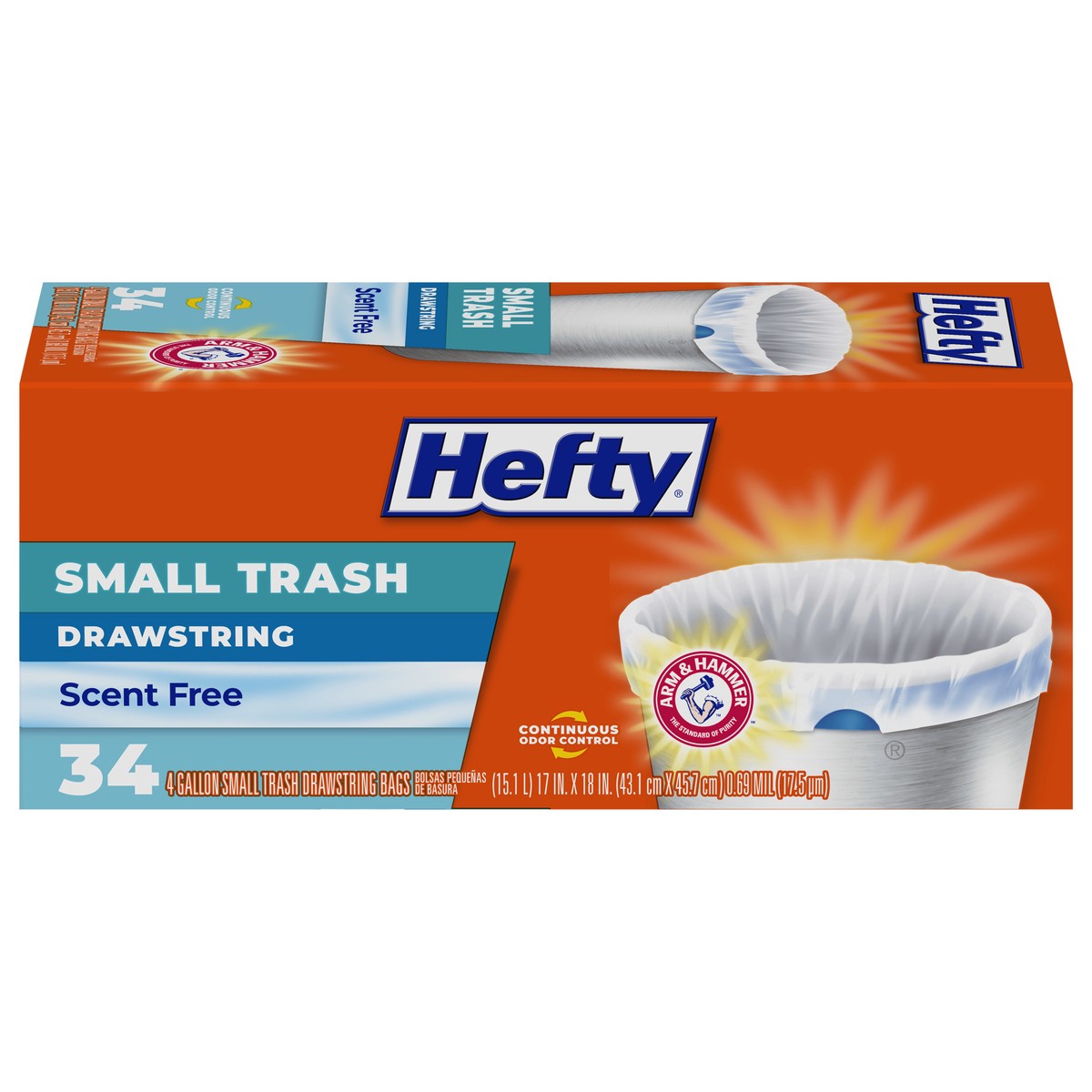 slide 12 of 15, Hefty 4 Gallon Small Trash Scent Free Trash Drawstring Bags 34 ea, 34 ct