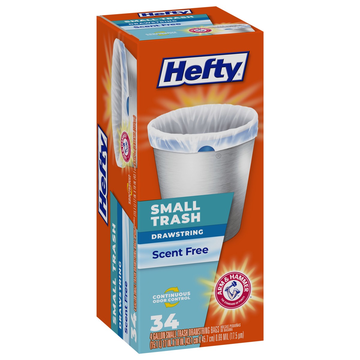 slide 4 of 15, Hefty 4 Gallon Small Trash Scent Free Trash Drawstring Bags 34 ea, 34 ct