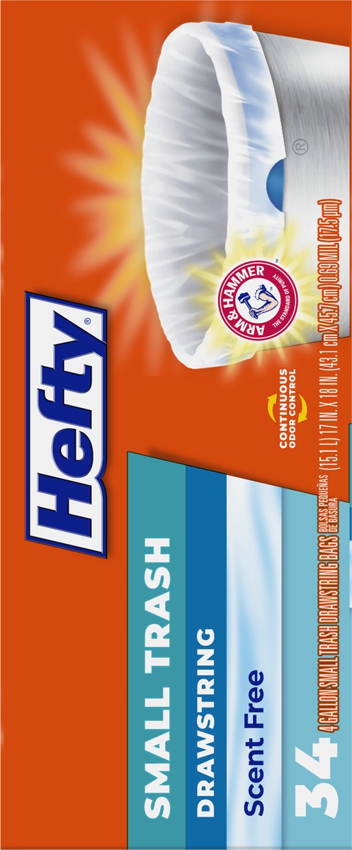 slide 6 of 15, Hefty 4 Gallon Small Trash Scent Free Trash Drawstring Bags 34 ea, 34 ct