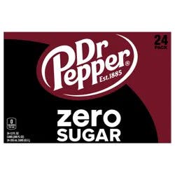 Dr Pepper Zero Sugar Soda, 12 fl oz cans, 24 pack