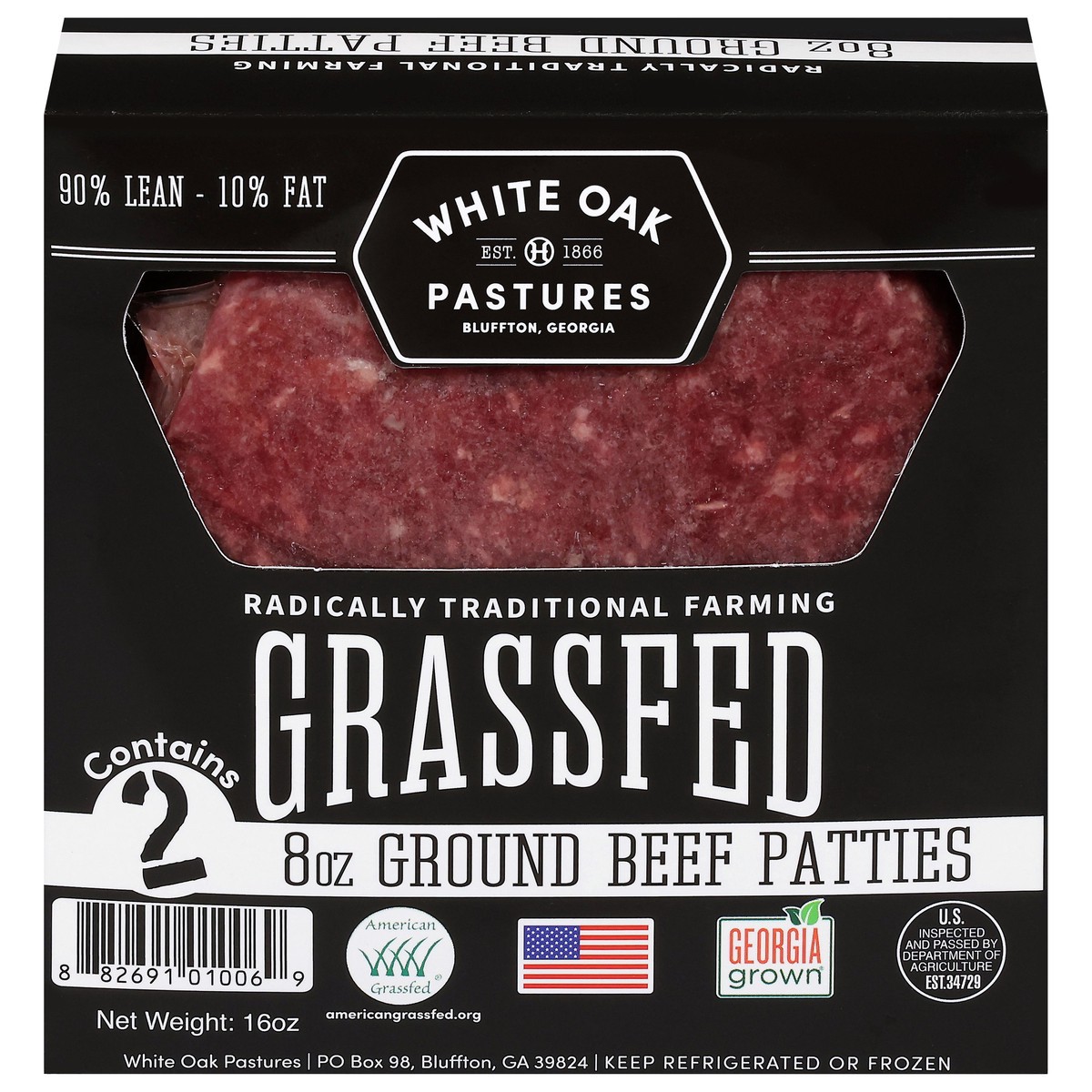 slide 1 of 13, White Oak Pastures 90/10 Grass Fed Ground Beef Patties 2x8oz, 16 oz