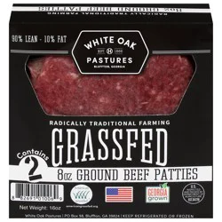 White Oak Pastures 90/10 Grass Fed Ground Beef Patties 2x8oz