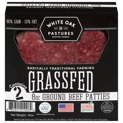 White Oak Pastures 90/10 Grass Fed Ground Beef Patties 2x8oz