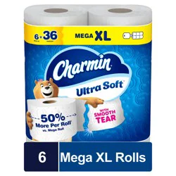 Charmin Toilet Paper Ultra Soft, 6 Mega XL Rolls, 2-ply Bath Tissue
