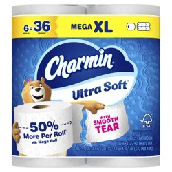 Charmin Toilet Paper Ultra Soft, 6 Mega XL Rolls, 2-ply Bath Tissue