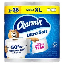 Charmin Ultra Soft Mega XL Toilet Paper - 6 Rolls, 2-Ply Bath Tissue