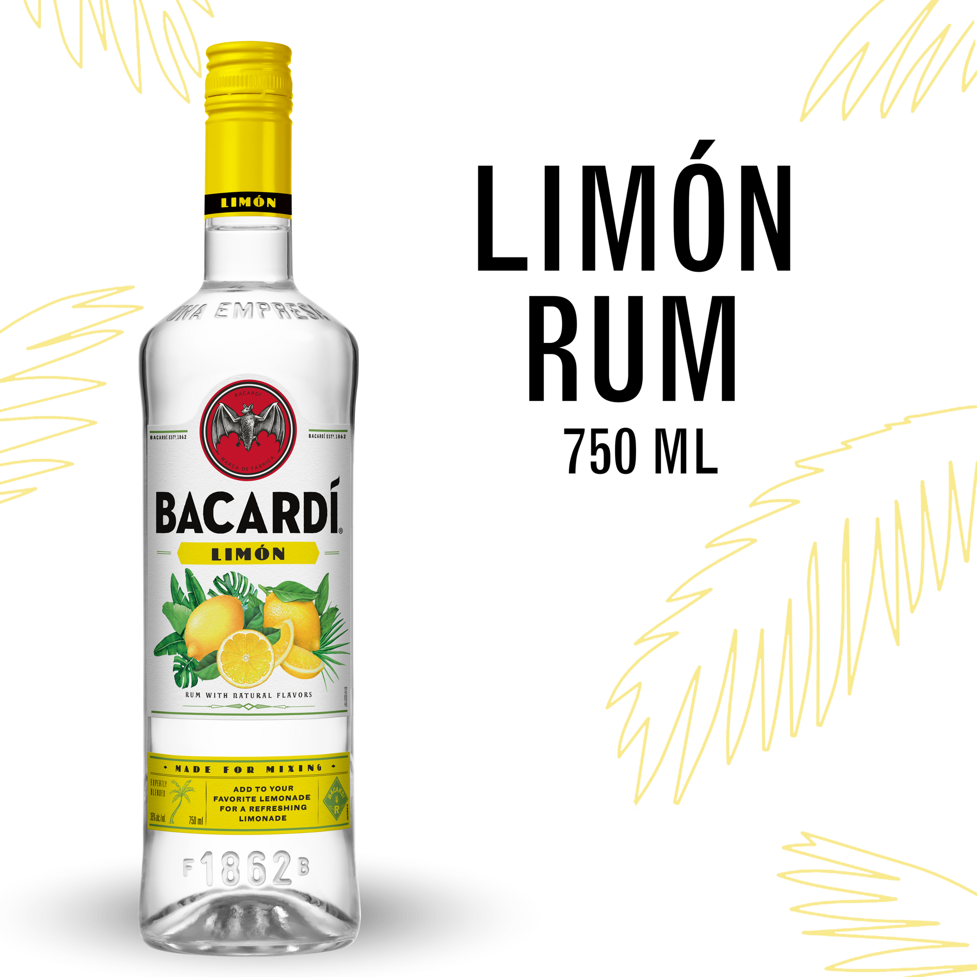 slide 1 of 3, Bacardí Bacardi Limon Rum, Gluten Free 35% 75Cl/750Ml, 750 ml