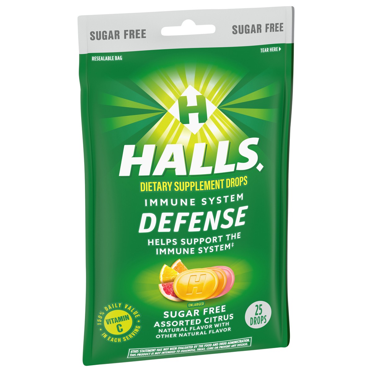 slide 2 of 9, HALLS Defense Assorted Citrus Sugar Free Vitamin C Drops, 25 Drops, 2.73 oz