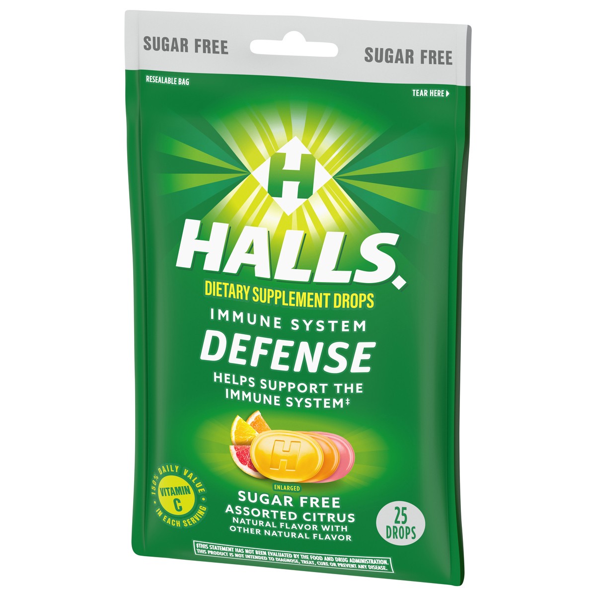 slide 3 of 9, HALLS Defense Assorted Citrus Sugar Free Vitamin C Drops, 25 Drops, 2.73 oz